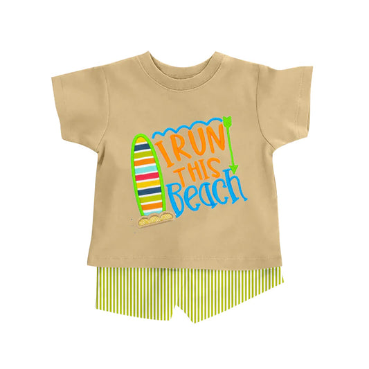 ( Moq 5 ) Preorder Baby Boys Kids Short Sleeves Beach Shirt Stripes Shorts Summer Set