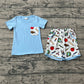 Baby Boys Kids Short Sleeves Blue Shirt Apple Pencil Pockets Shorts Back to School Set RTS