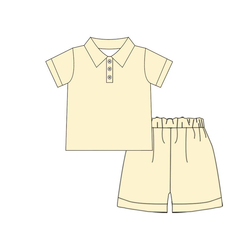 ( Moq 5 ) Preorder Baby Boys Short Sleeves Buttons Shirt Shorts Yellow Set Clothes