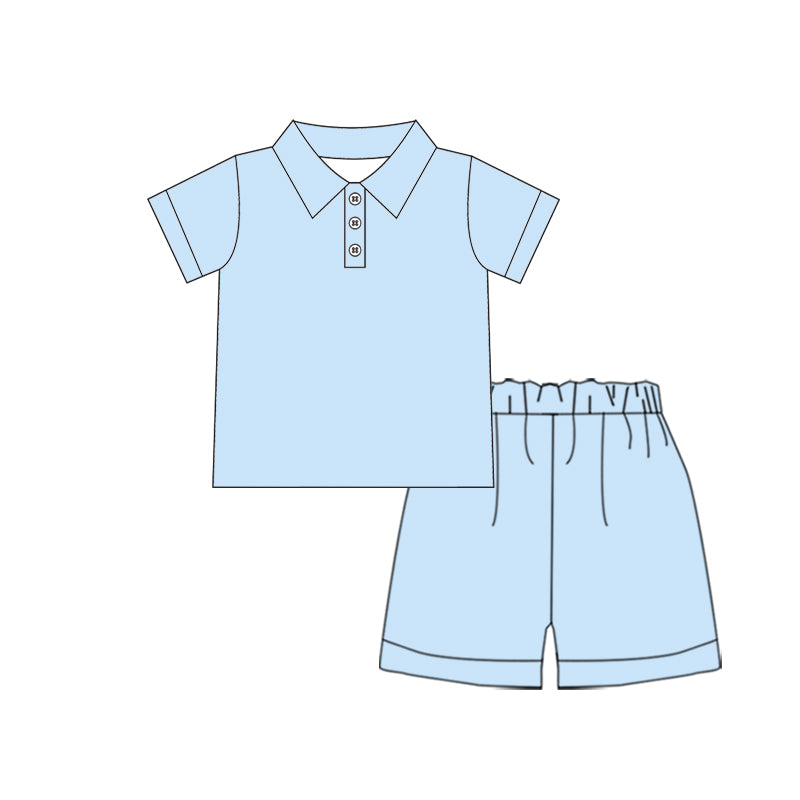 ( Moq 5 ) Preorder Baby Boys Short Sleeves Buttons Shirt Shorts Blue Set Clothes