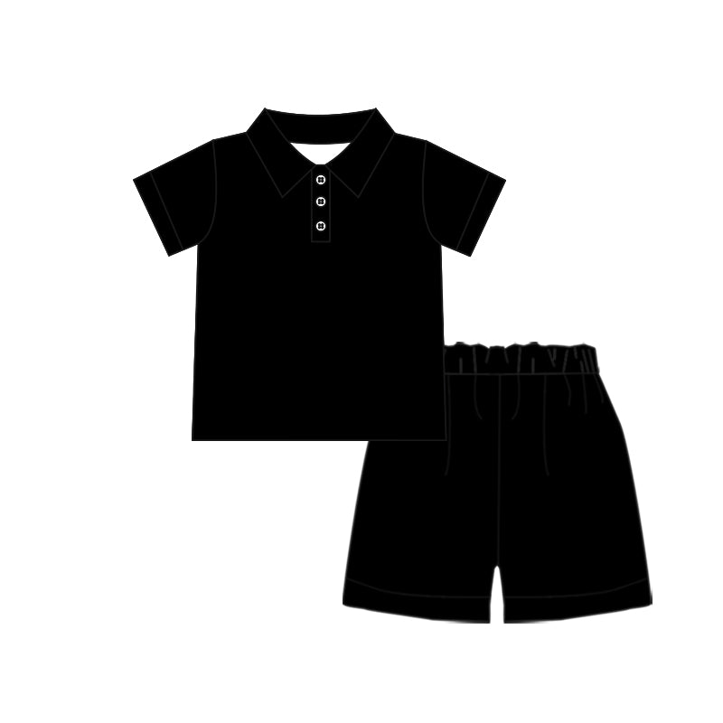 ( Moq 5 ) Preorder Baby Boys Short Sleeves Buttons Shirt Shorts Black Set Clothes