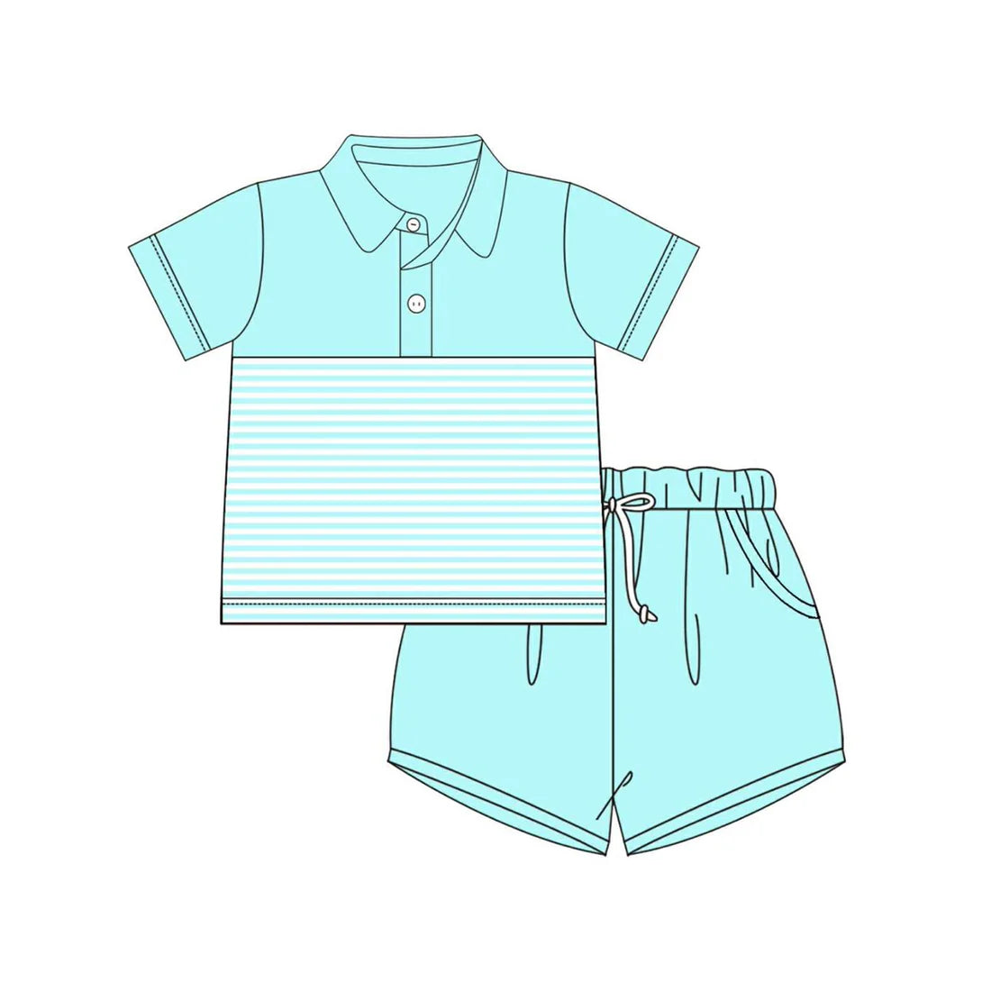 ( Moq 5 ) Preorder Baby Boys Kids Short Sleeves Stripes Buttons Shirt Pockets Shorts Set Clothes