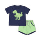 ( Moq 5 ) Preorder Baby Boys Kids Short Sleeves Dinosaur Shirt Green Plaid Pockets Shorts Set Clothes