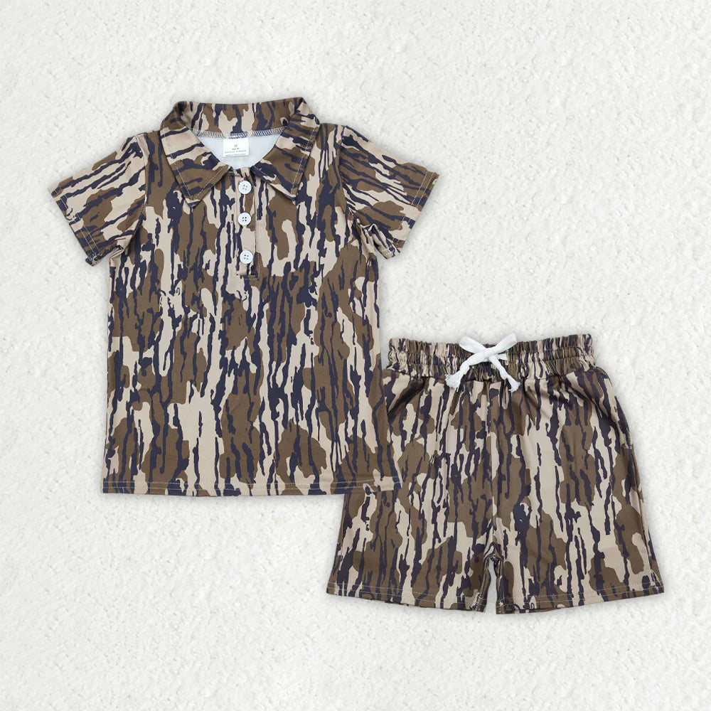Sibling Baby Boys Kids Short Sleeves Camo Buttons Shirts Pockets Shorts Sets Summer Clothes RTS