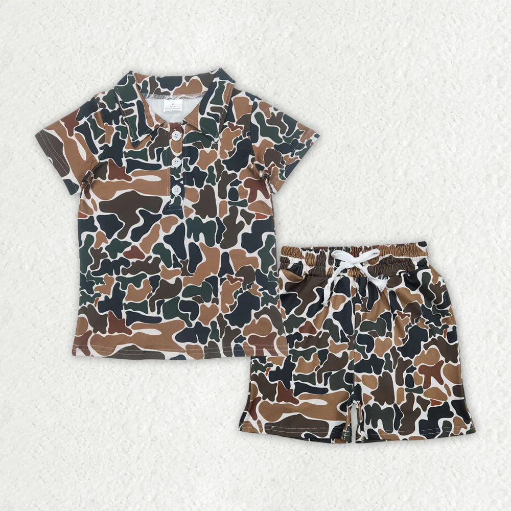 Sibling Baby Boys Kids Short Sleeves Camo Buttons Shirts Pockets Shorts Sets Summer Clothes RTS