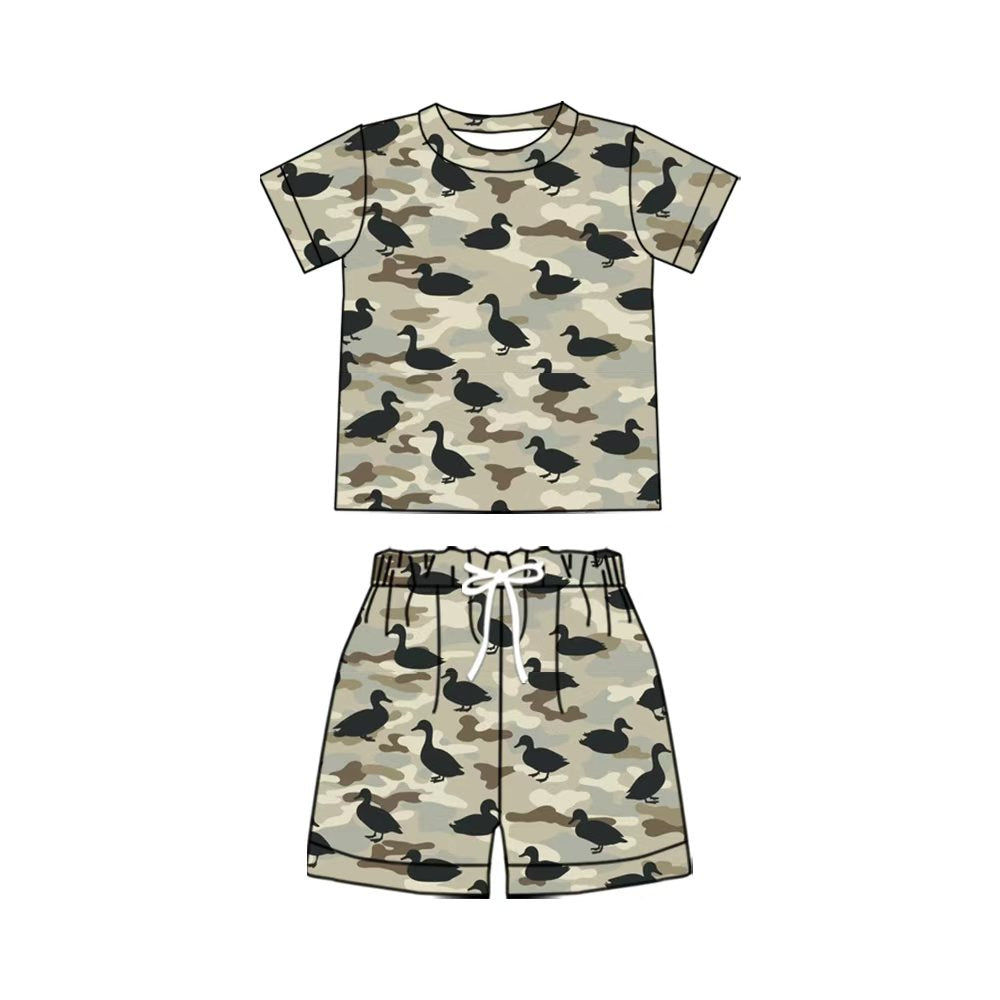 ( Moq 5 ) Preorder Baby Boys Kids Short Sleeves Ducks Camo Shirt Shorts Set Summer Clothes