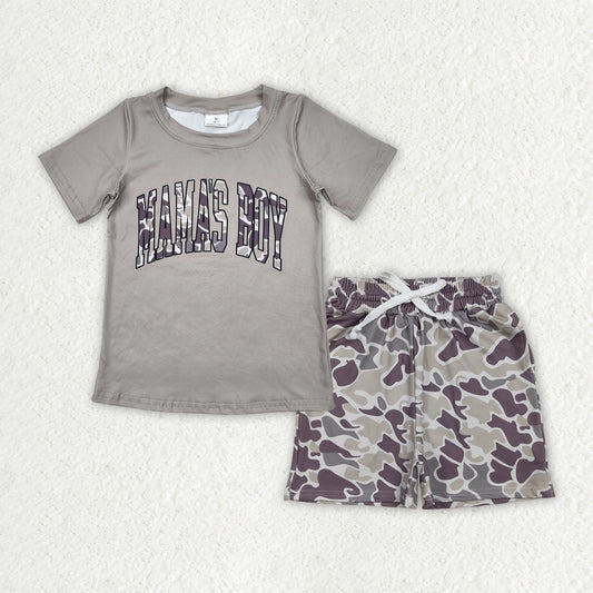 Baby Boys Short Sleeves Mama's Boy Shirt Camo Pockets Shorts Clothes Set RTS