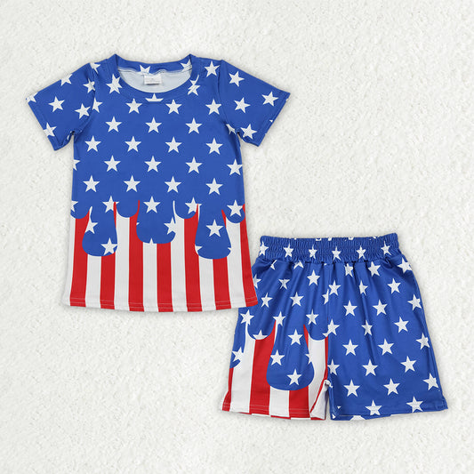 Baby Boys Kids Short Sleeves Stars Stripes Shirt Pockets Shorts Set 4th of July Clothes RTS