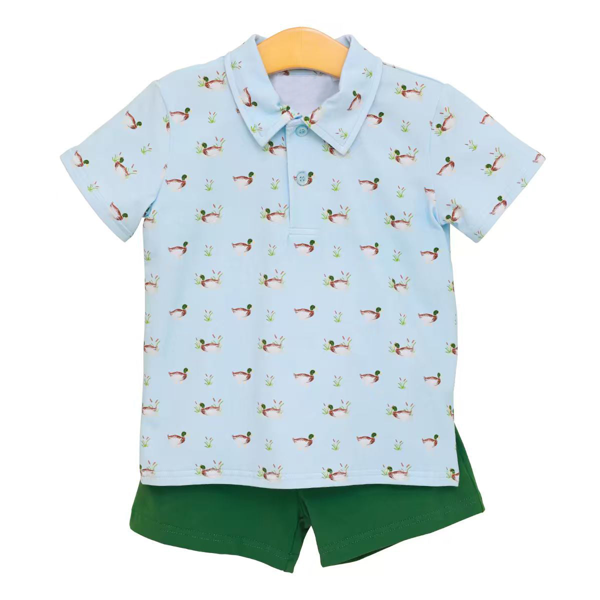 ( Moq 5 ) Preorder Baby Boys Kids Short Sleeves Ducks Shirt Green Shorts Summer Set