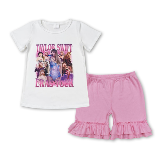 GSSO1390 Baby Girl Singer Shirt Light Pink Shorts Summer Set