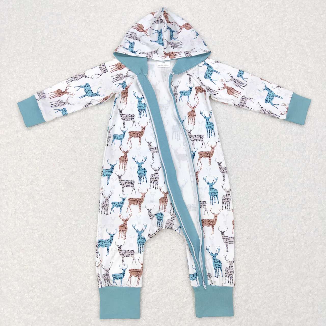 LR0776 Baby Boy Hoodie Long Sleeves Deer One Piece Zipper Romper