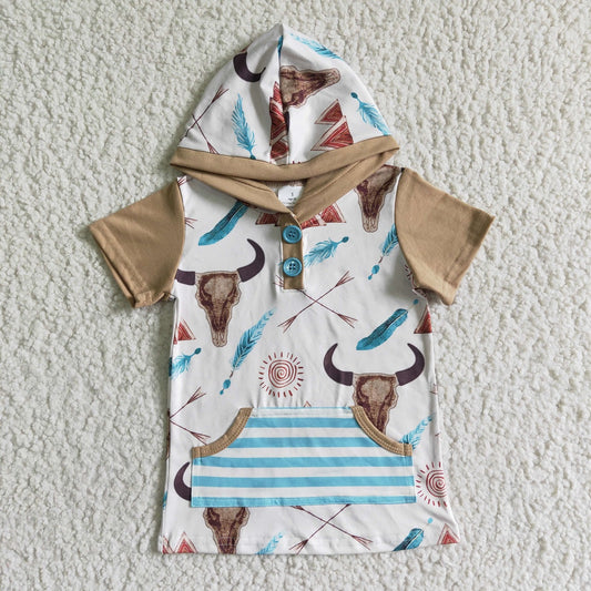 Promotion Baby Boy Short Sleeves Cow Hoodie Shirt Tops