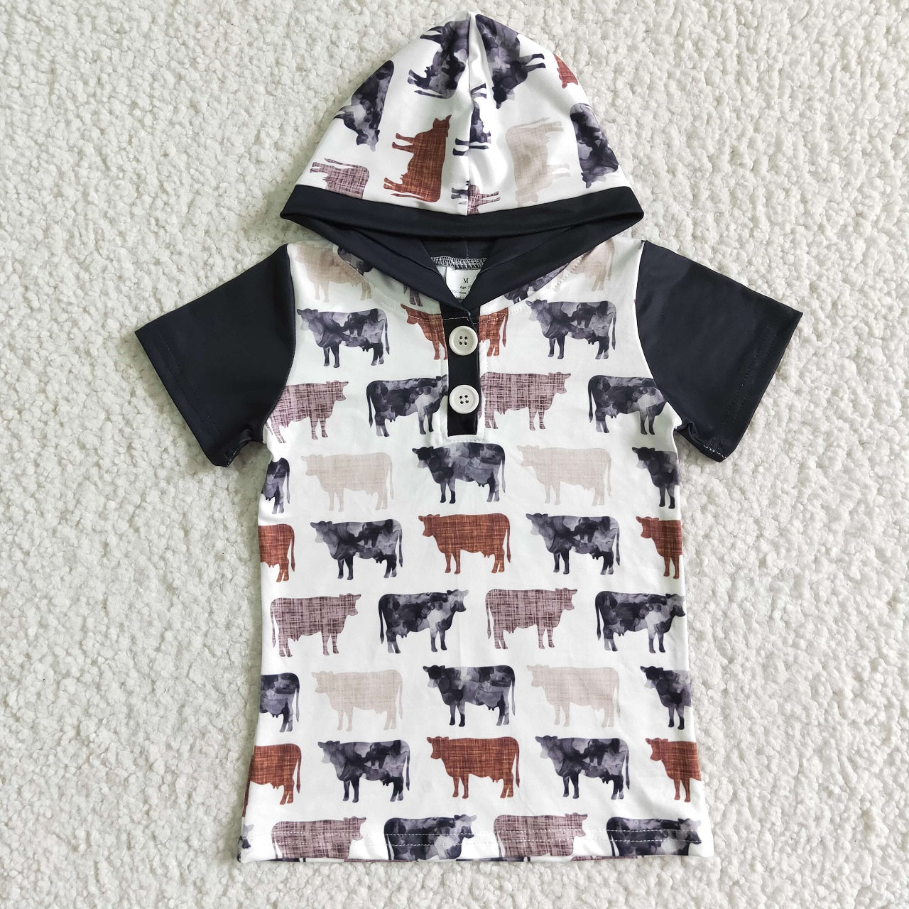 Promotion Baby Boy Short Sleeves Cows Hoodie Shirt Tops