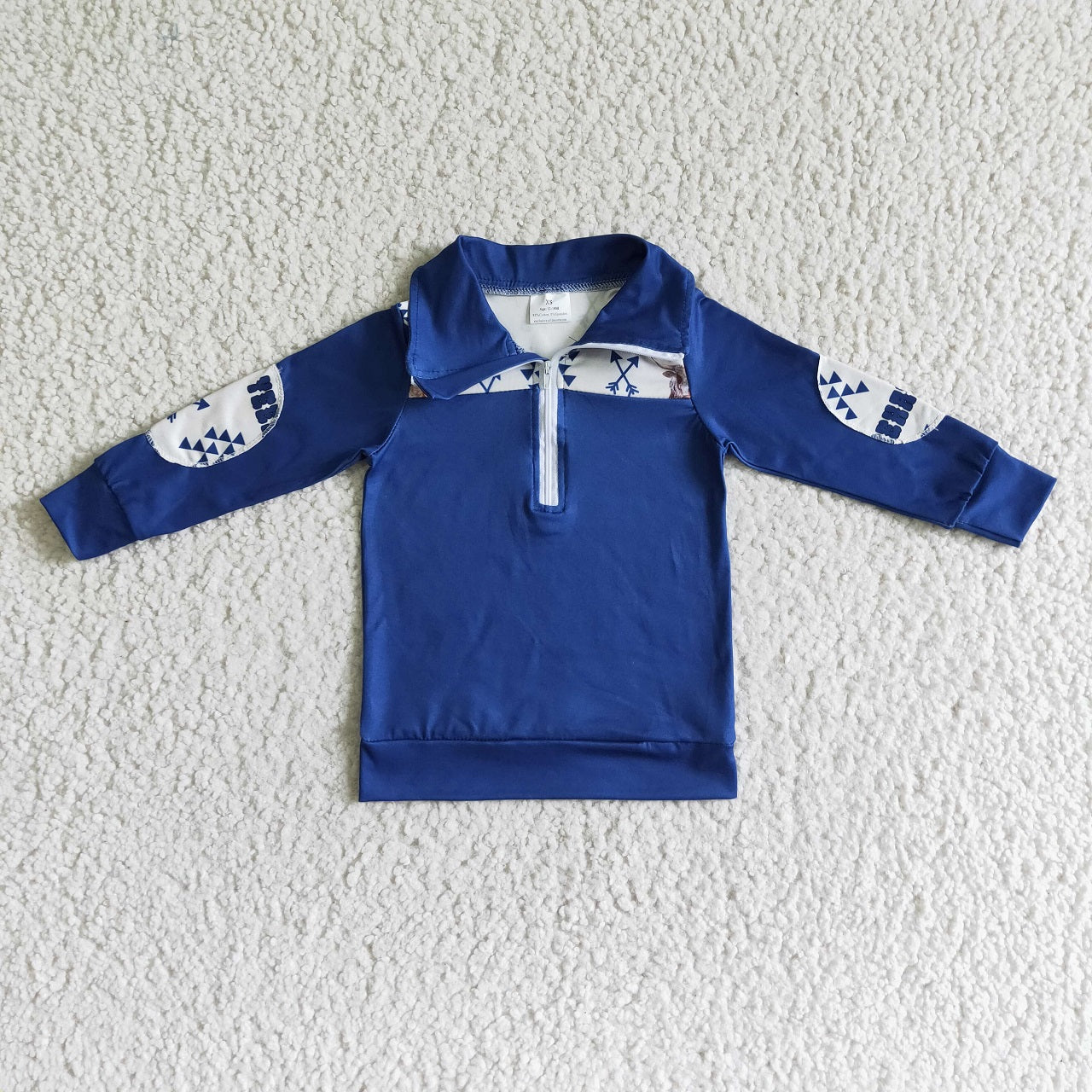 Promotion Baby Boy Long Sleeves Western Cow Zipper Blue Shirt Tops