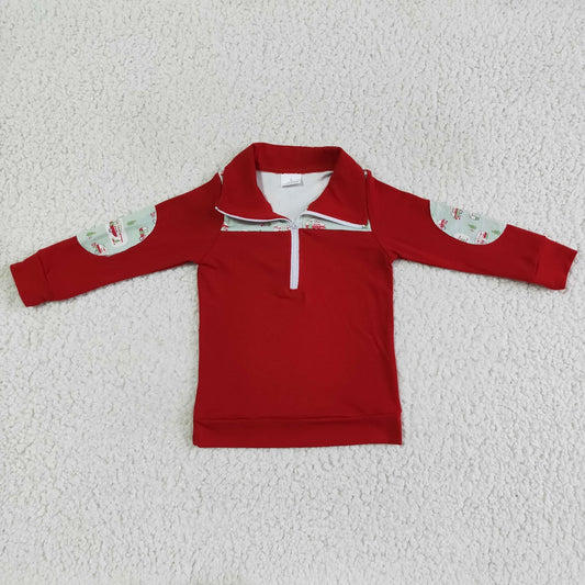 Promotion Baby Boy Long Sleeves Car Tree Zipper Red Shirt Tops