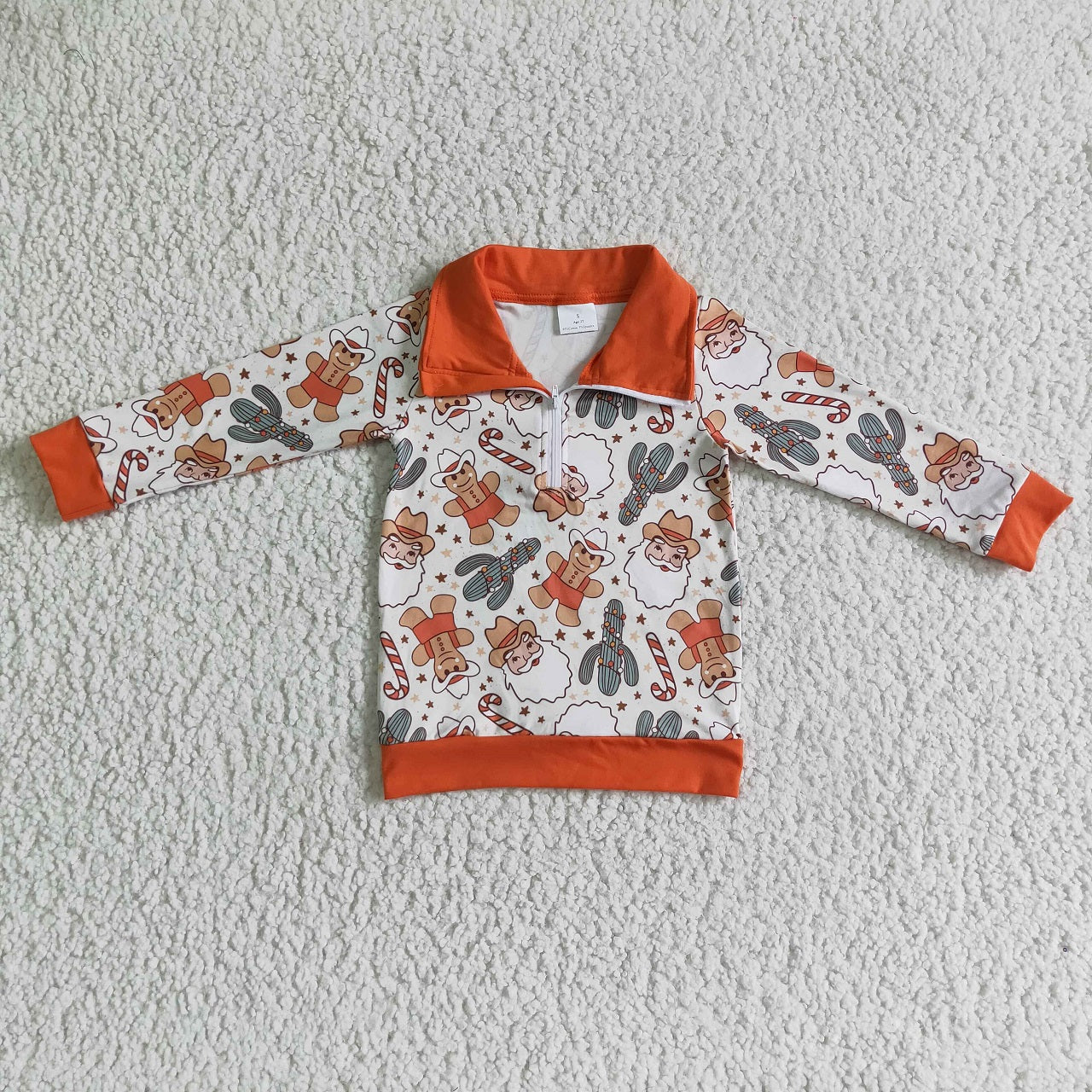 Promotion Baby Boy Long Sleeves Christmas Ranta Gingerbread Cactus Zipper Shirt