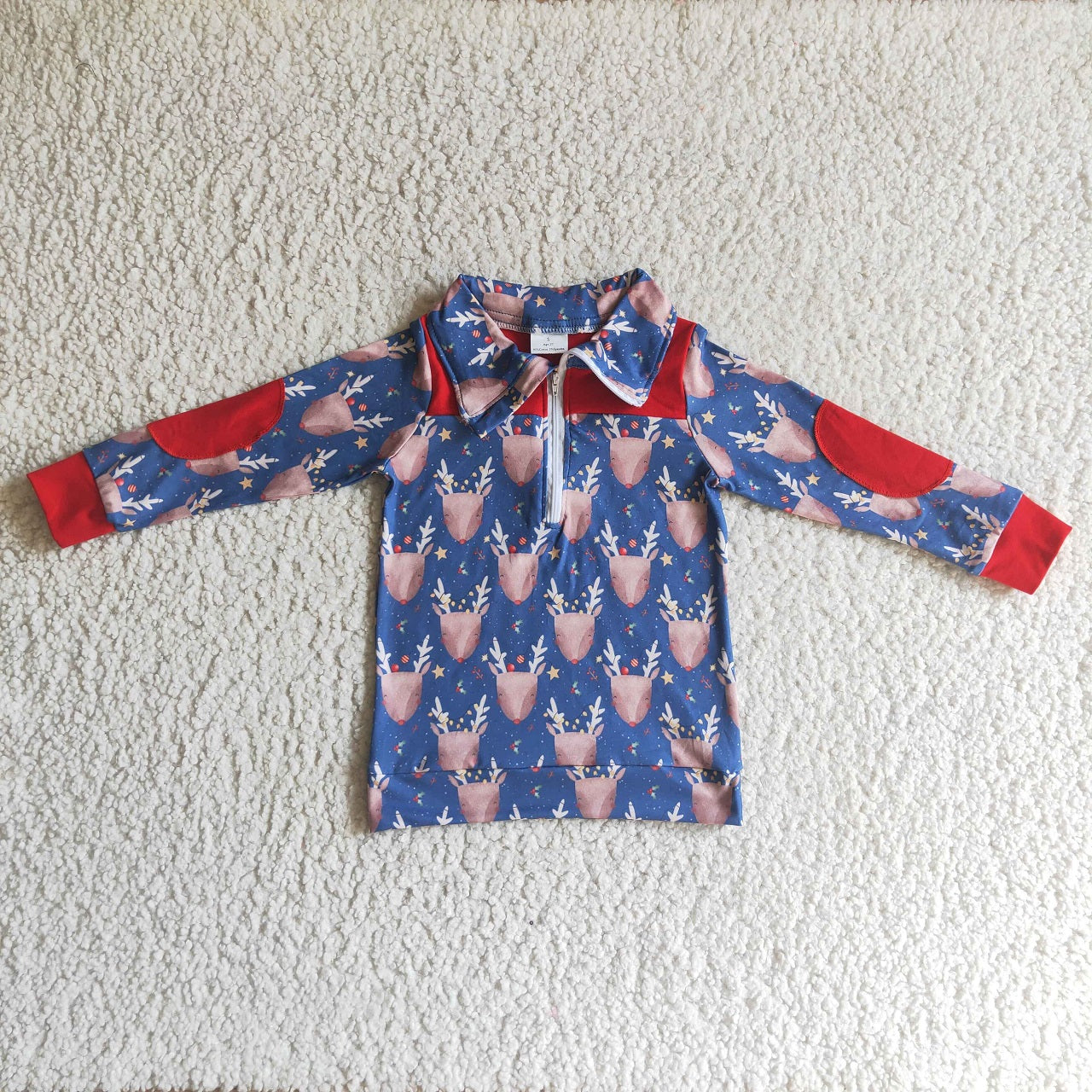 Promotion Baby Boy Long Sleeves Christmas Deer Zipper Shirt