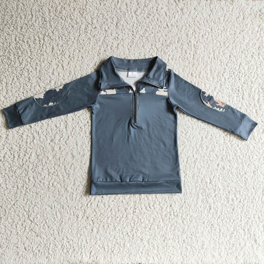 Promotion Baby Boy Long Sleeves Deer Zipper Pullovers Shirt