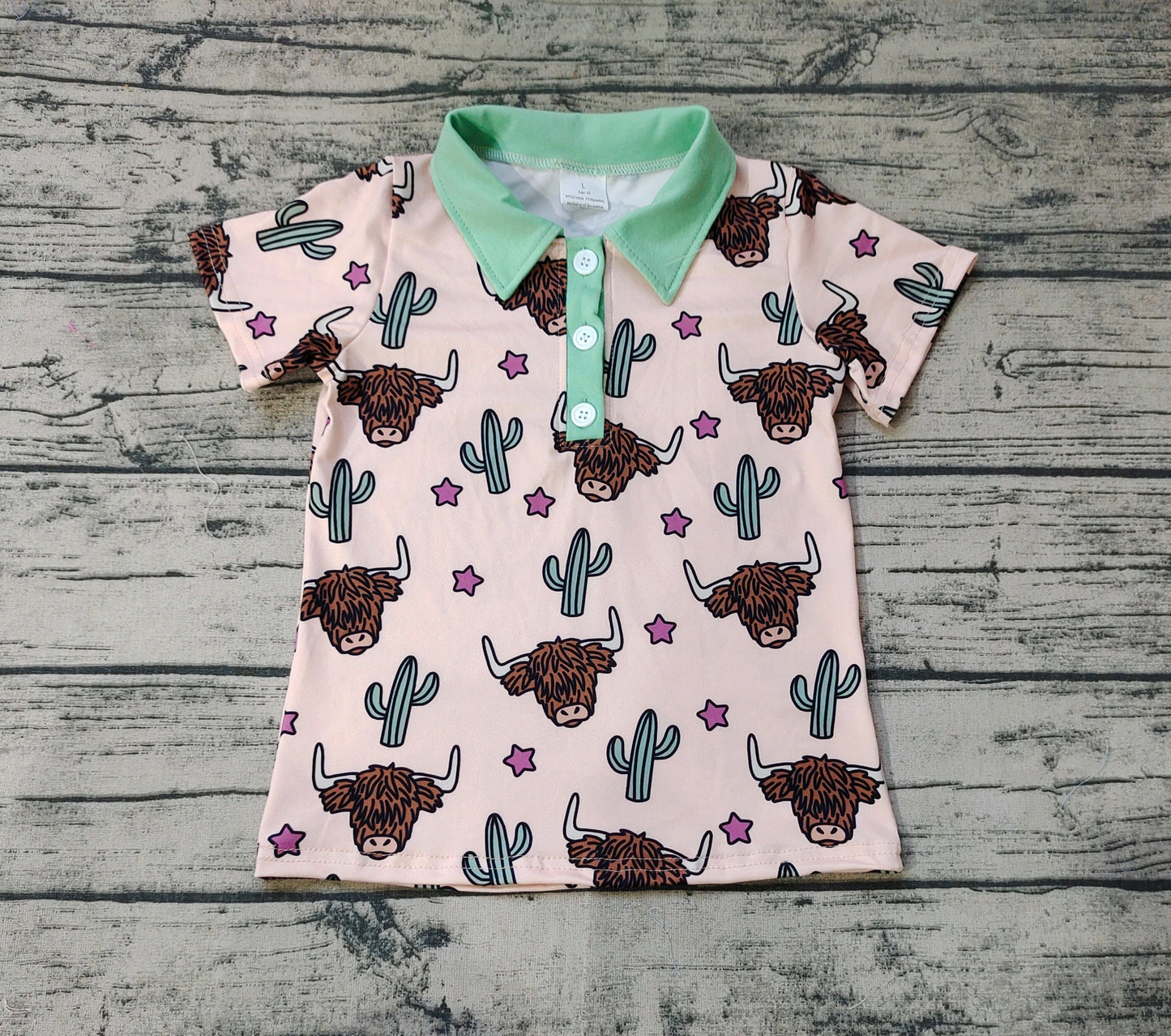 Baby Boy Short Sleeves Cow Cactus Polo Shirt Western Tops