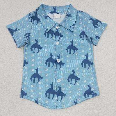 Sibling Baby Boys Kids Short Sleeve Western Print Buttons Shirts Tops