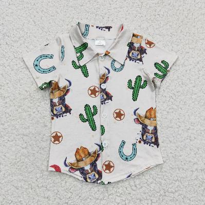 Sibling Baby Boys Kids Short Sleeve Western Print Buttons Shirts Tops