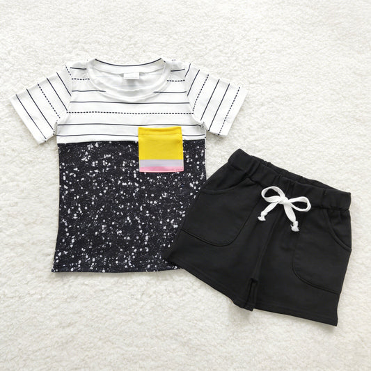 Baby Boys Kids Stripes Short Sleeves Shirt Black Pockets Shorts Back to  School Set RTS