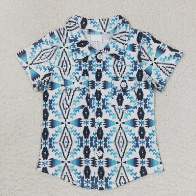 Sibling Baby Boys Kids Short Sleeve Western Print Buttons Shirts Tops