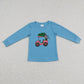 Baby Boy Girl Kids Blue Long Sleeves Christmas Embroidery Tractor Sibling Shirt Dress