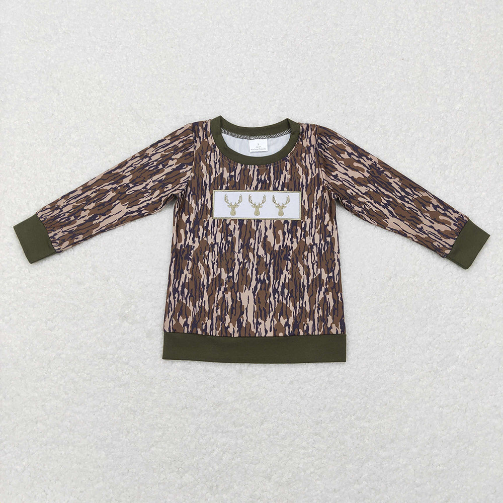 Sibling Boys Kids Long Sleeves Embroidery Dogs Ducks Deer Hunting Shirt Tops RTS