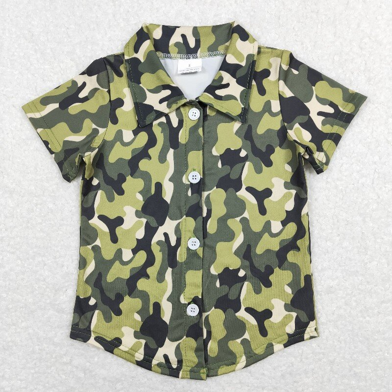 Sibling Baby Boys Short Sleeves Camo Print Buttons Shirts Tops RTS