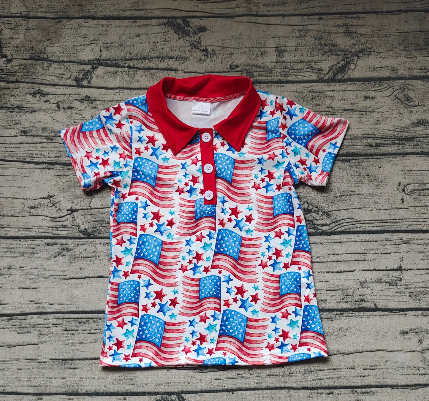 Baby Boy July 4th Flags Stars Buttons Short Sleeves Shirt