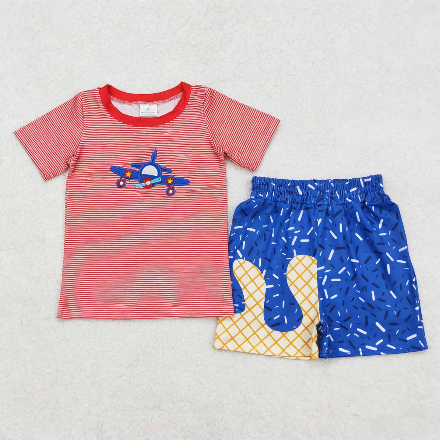 Baby Boys Kids Short Sleeves Embroidery Plane Shirt Pockets Blue Drips Sprinkles Shorts Set