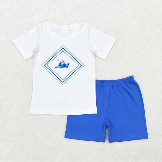 Baby Boys Kids Short Sleeves Boat Shirt Blue Shorts Summer Clothes Set RTS