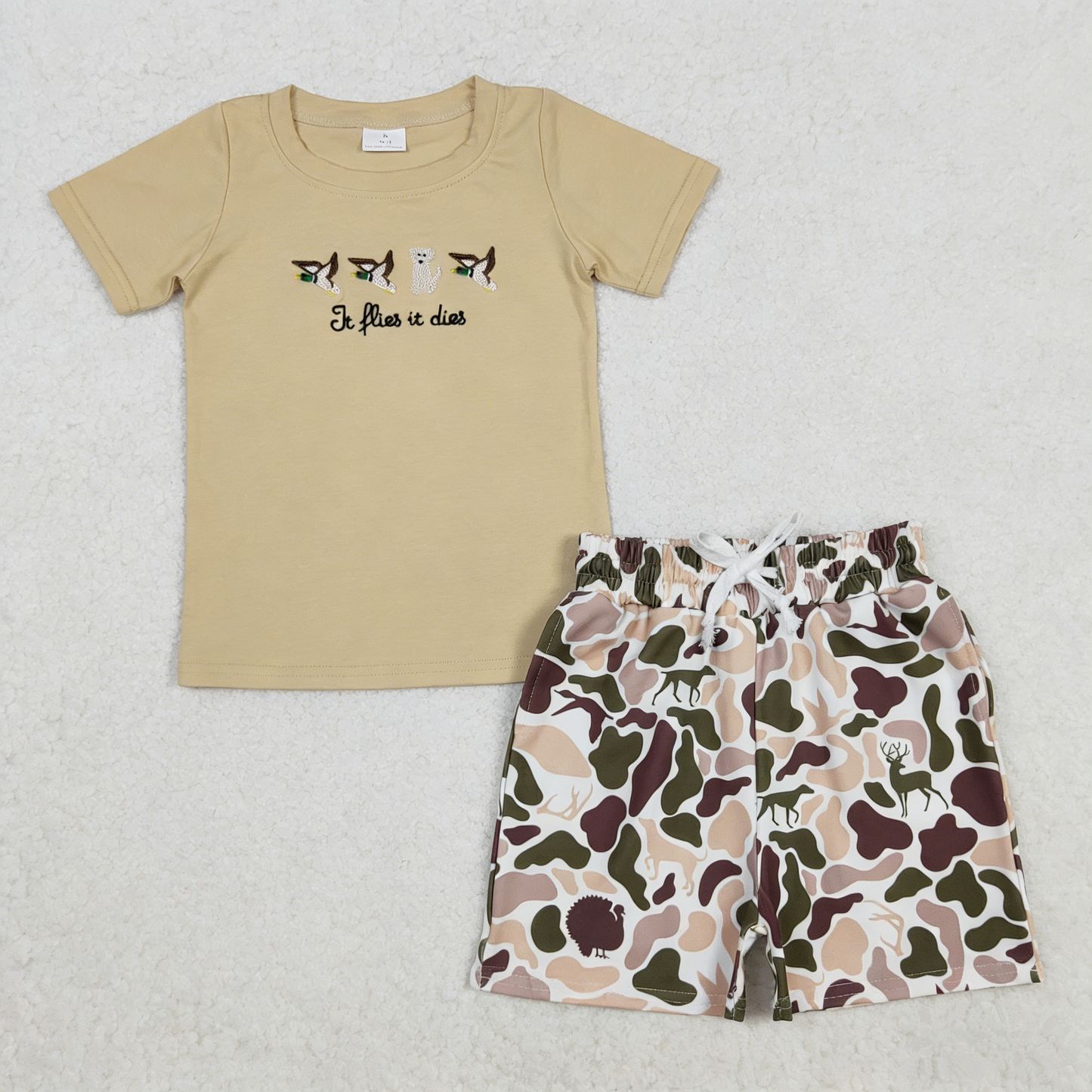 Baby Boys Kids Embroidery Shirt Pockets Dogs Ducks Camo Shorts Clothes Set