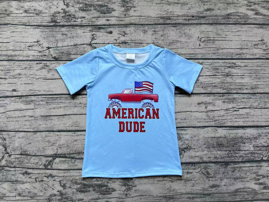 Pre-order Baby Boy Short Sleeves Flag July 4th Blue Shirt Tops