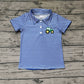 Baby Boy Blue Stripes Short Sleeves Embroidery Tractor Shirt Tops