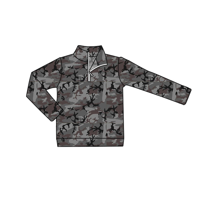 Pre-order Baby Boys Fall Grey Deer Camo Zip Pullovers Tops