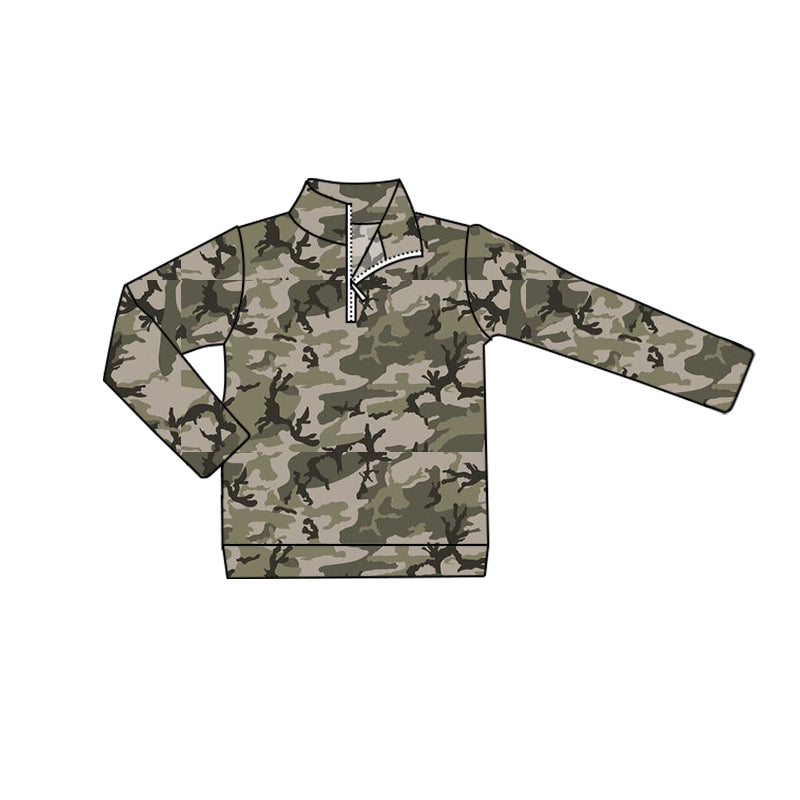 Pre-order Baby Boys Fall Green Deer Camo Zip Pullovers Tops