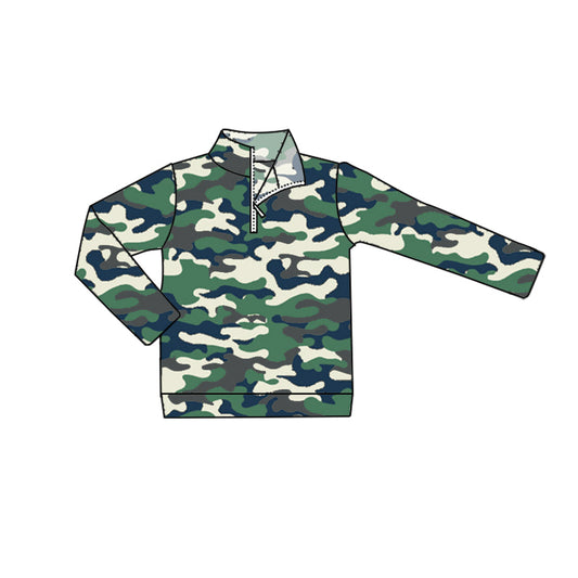 Pre-order Baby Boys Fall Green Camo Zip Pullovers Tops