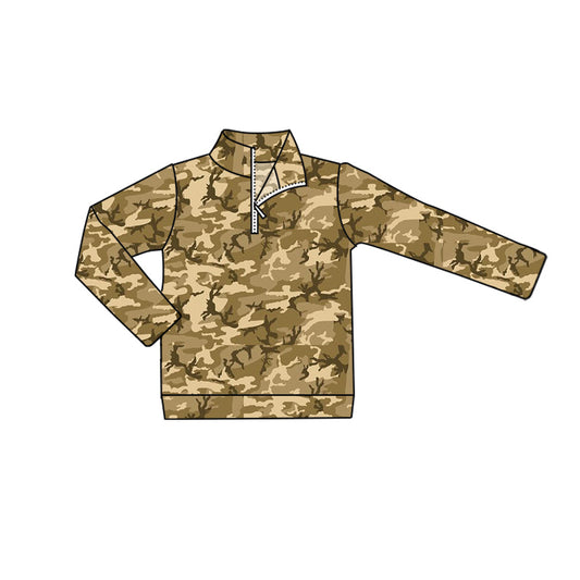 Pre-order Baby Boys Fall Brown Deer Camo Zip Pullovers Tops