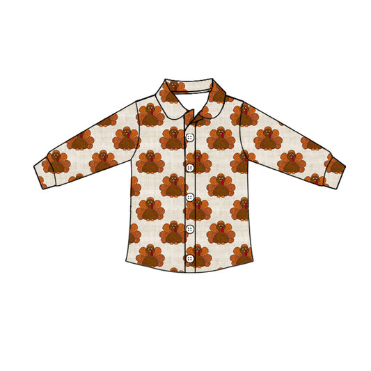 Pre-order Baby Boys Thanksgiving Turkey Buttons Long Sleeve Tee Shirts