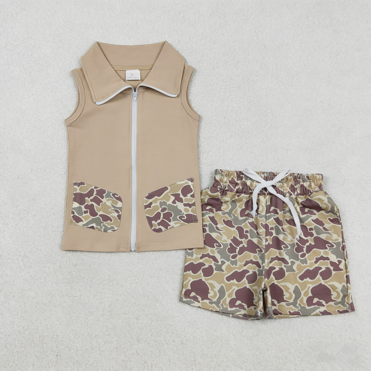 Baby Boys Kids Sleeveless Zipper Vest Camo Pockets Shorts Set Summer Clothes