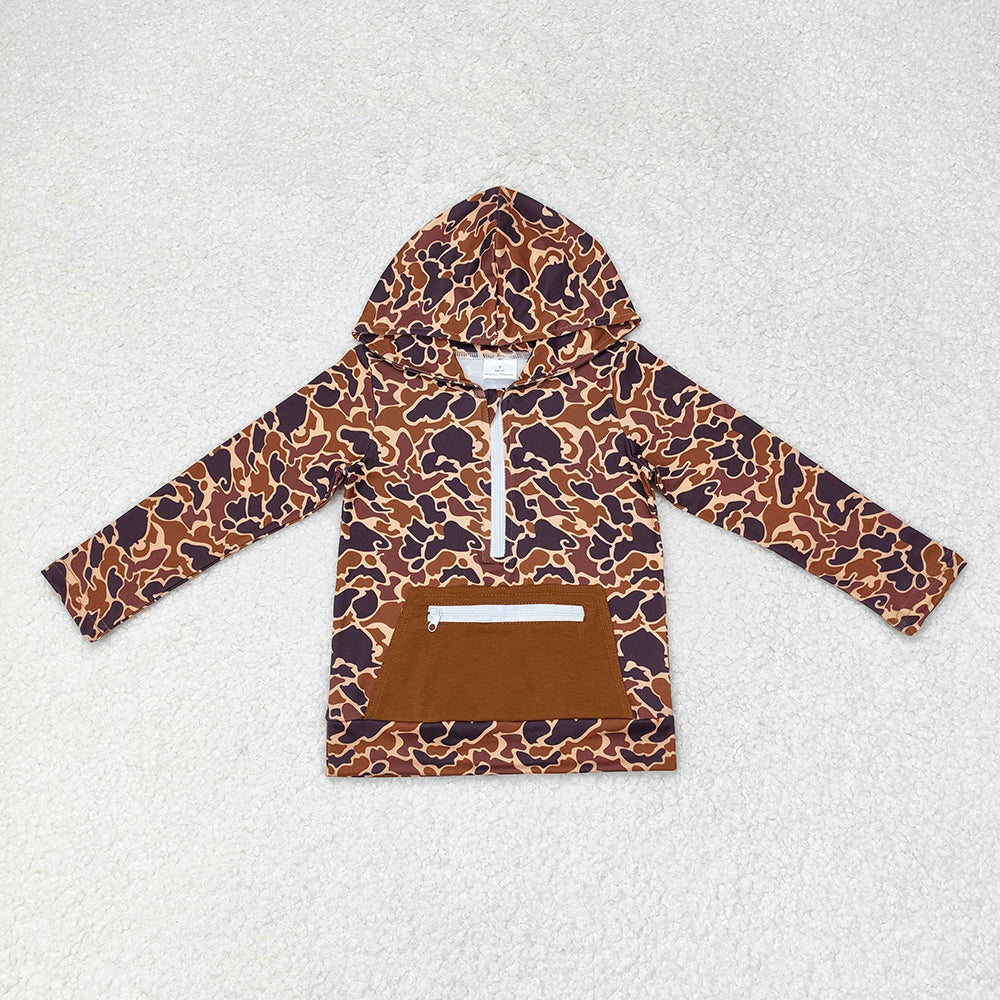 Sibling Kids Boys Long Sleeves Camo Pockets Zipper Hoodie Pullovers Shirts Tops RTS