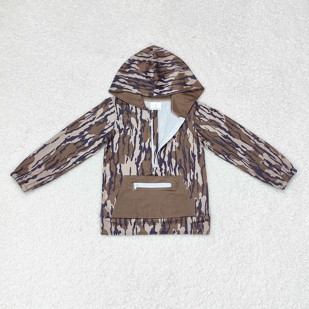Sibling Kids Boys Long Sleeves Camo Pockets Zipper Hoodie Pullovers Shirts Tops RTS