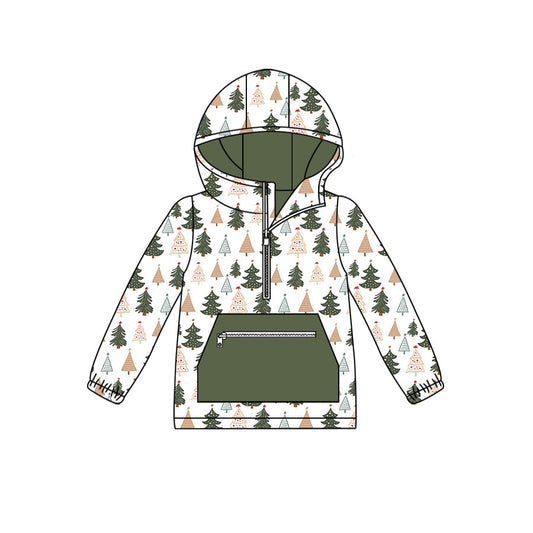 Moq 5 Christmas Tree Print Pocket Boys Hoodie Zipper Tee Shirts Top