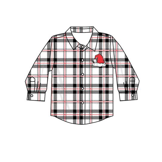 Pre-order Baby Boy Christmas Hat Plaid Buttons Shirt