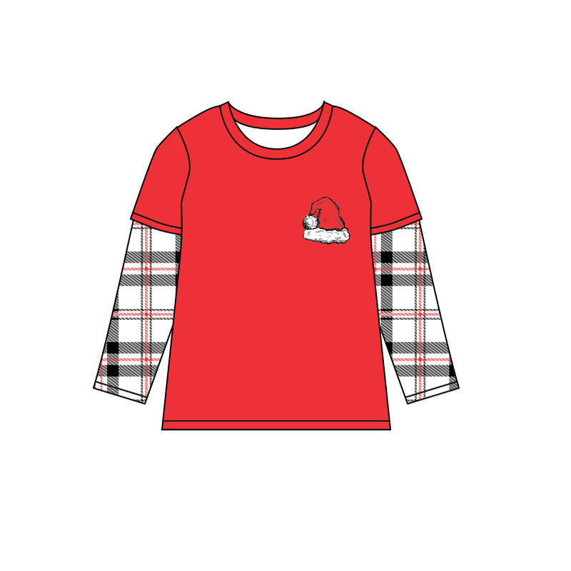 Pre-order Baby Boy Christmas Plaid Sleeves Red Shirt