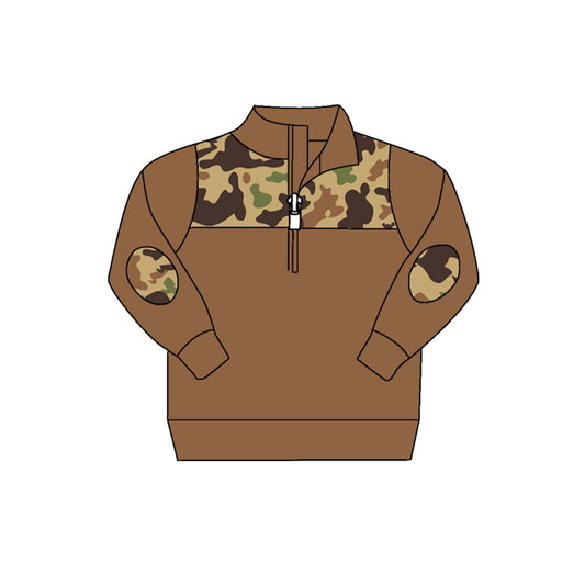 Pre-order Baby Boy Brown Camo Zipper Pullovers Tops