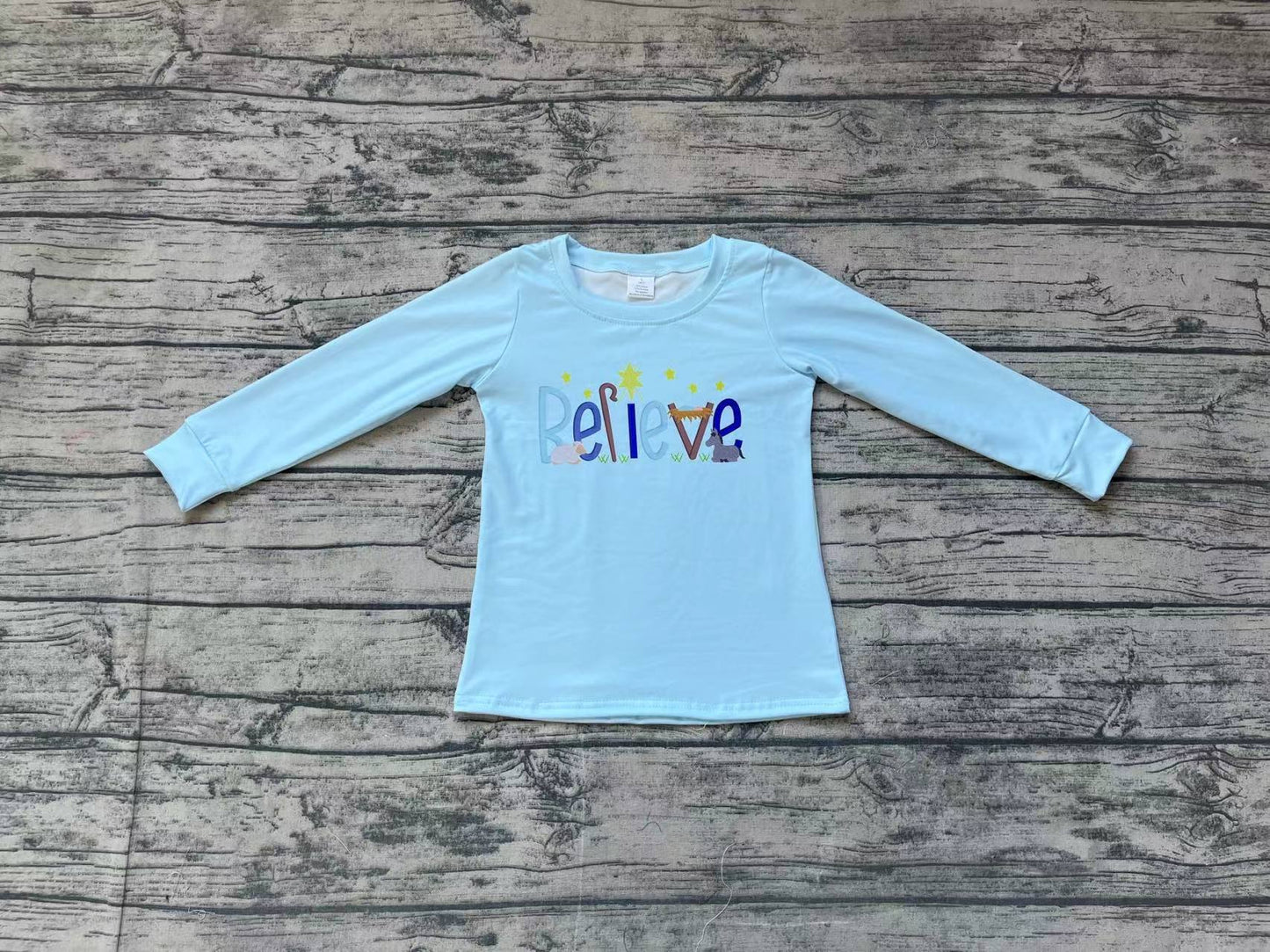 Baby Boy Long Sleeves Christmas Believe Blue Shirt