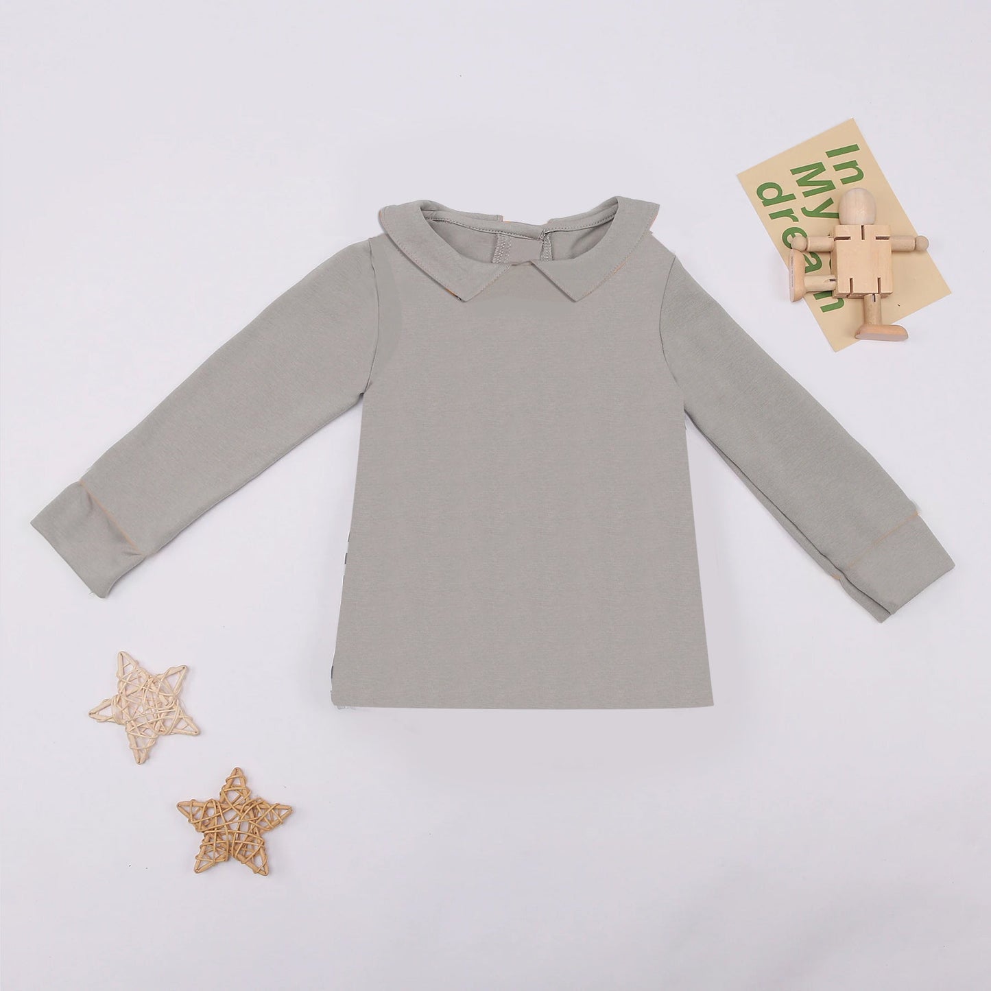 Pre-order Baby Kids Grey Long Sleeves Cotton Shirt